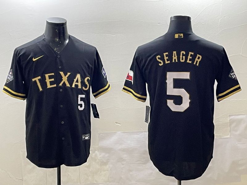 Men Texas Rangers 5 Seager Black Gold Game 2025 Nike MLB Jersey style 2